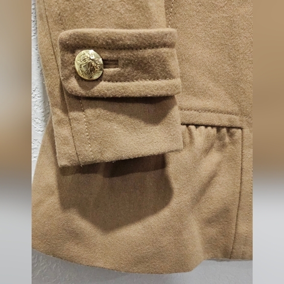 Women's Wool Blend Pea Coat Ruffle Hem Tan Khaki Camel Winter Coat XS - Picture 7 of 15